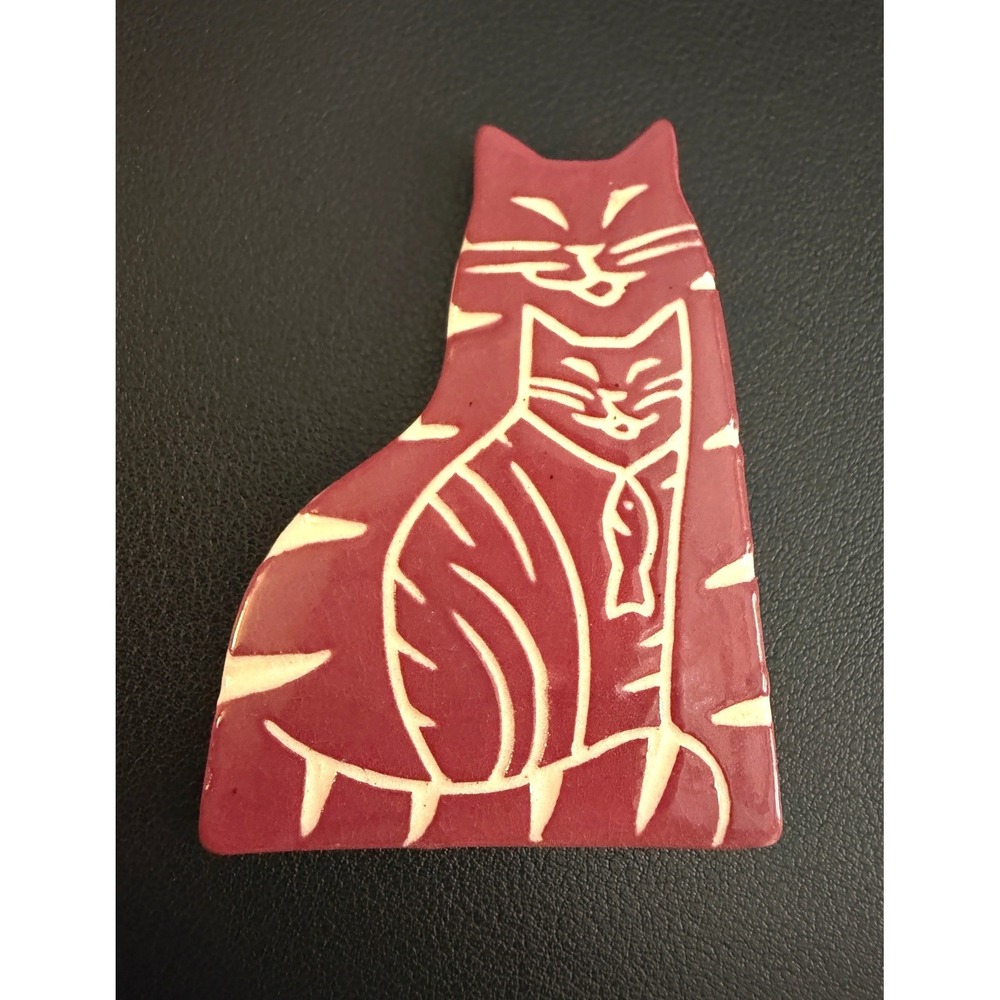 Vintage Ceramic Cat Brooch